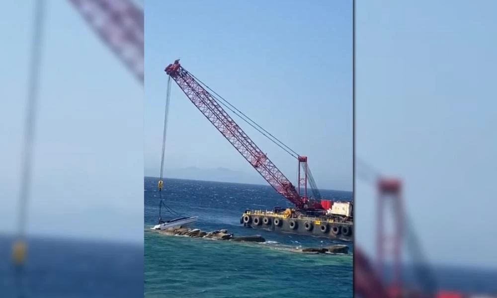 Μύκονος: Με γερανό η απεγκλώβιση του ταχύπλοου του Αιγύπτιου μεγιστάνα